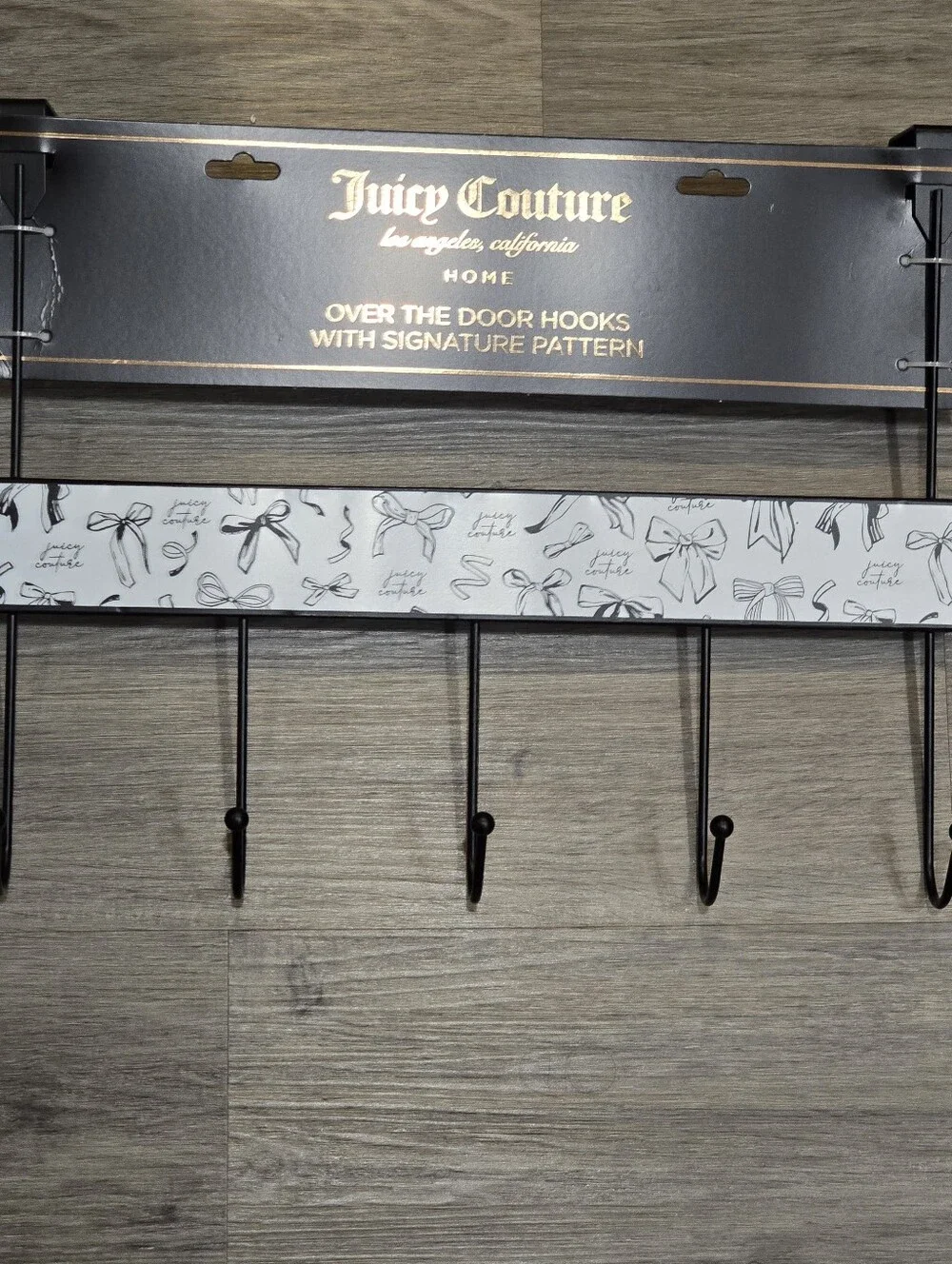 Juicy Couture Home Script Logo Bows Pattern Panel Metal Over-The-Door Hooks